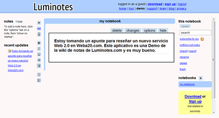 Editor de notas / wiki de Luminotes