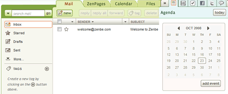 Captura parcial de la interfaz. Como se ve, Zenbe es un completo webmail (con calendario integrado) que nada tiene que envidiarle a los clientes de escritorio, excepto tal vez la rapidez.
