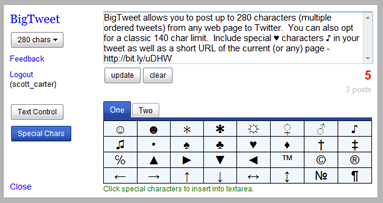 Así se verá a ventana que uses para Twitter, con un máximo de 280 caracteres. Se puede establecer un límite clásico de 140 simplemente usando el botón a la izquierda.