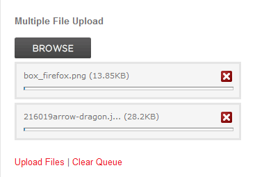 La interfaz que genera Uploadify para la subida de múltiples archivos.
