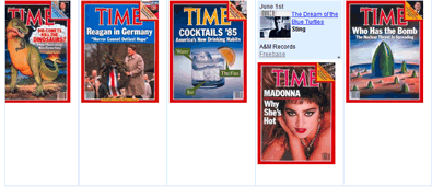 Una "timeline" personalizada que muestra las portadas de la revista Time y las novedades discográficas de Sting como solista en el año 1985. 