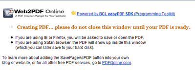 Web2pdf generando un fichero PDF en línea.